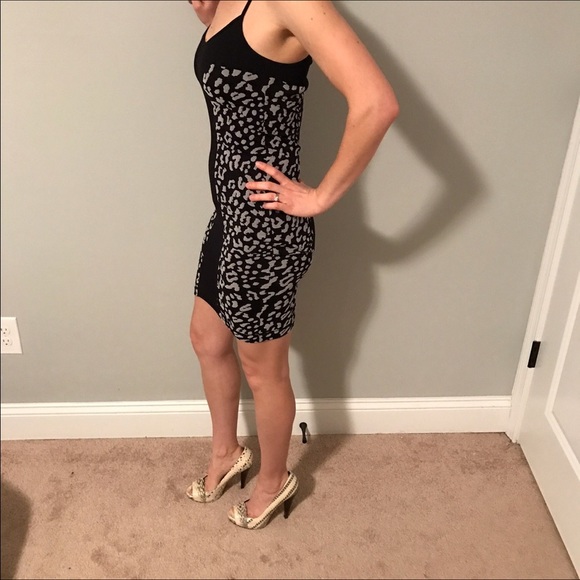 Black and Gray Fitted Leopard Print Dress - Picture 2 of 6